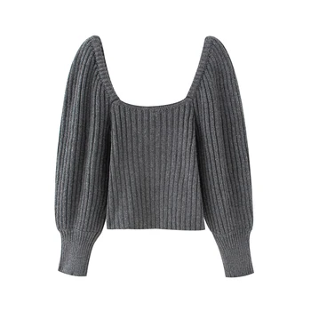 Vintage dámské elegantní šedé svetry 2020 módní dámy bomba pletené pulovry příležitostné ženy streetwear svetr roztomilé dívky elegantní