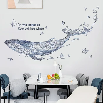 Nordic Obrovské Velryby Samolepky na Zeď pro Ložnice, Obývací pokoj Pozadí Stěny Dekor DIY Nálepka Tapety Vinyl Zeď Obtisky Domova
