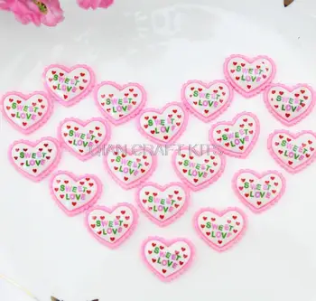 Sada 100ks pryskyřice kawaii růžová sladká láska srdce podpis nabíraný pryskyřice Mugle decoden Mobilní telefon dekorace, šperky DIY