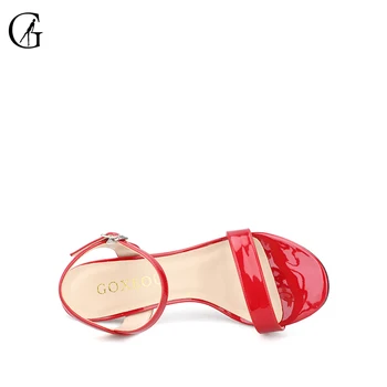 GOXEOU Dámské Sandály Patent Kožené Nude Černá Bílá Červená Kolo Toe Vysoké Podpatky Party Sexy Módní Office Lady Boty Velikosti 32-46