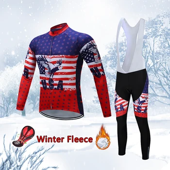 Zimní Cyklistické Jersey Muži Bib Set Pro Tepelné Fleece Silniční Kolo Oblečení 2021 Mtb Team Oblečení Cyklistické Oblečení Teplé Oblek Mužské Kit