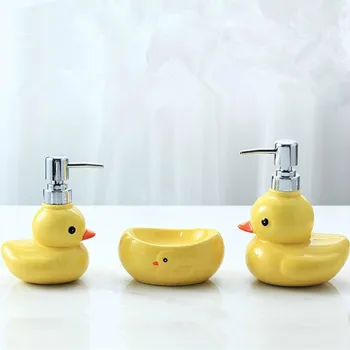 Keramický dávkovač mýdla hand sanitizer láhev kreslený roztomilý žlutá kachna, sprchový gel, Šampón, mýdlo misky úložný box mx9181047