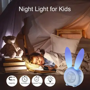 Silikonové Králík Budík LED Digitální Elektronické Indukční Noční Světlo Malý Budík S ukazatelem Teploty Dobíjecí