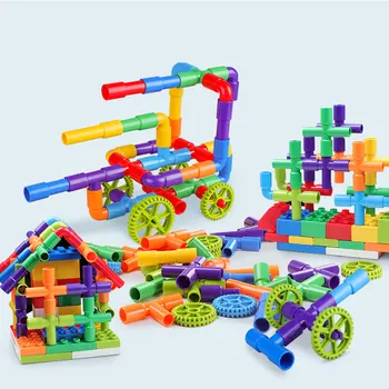 Vzdělávací DIY Vodní Potrubí, Stavební Bloky Kompletace Hraček, Poučné Potrubí Tunelu Plastové Bloky Hračky Cihly Pro Děti