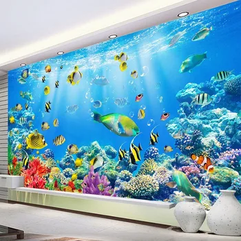 Vlastní nástěnné Malby Tapety 3D Podmořský Svět, Ryby Foto Zeď Hadříkem Kreslené Děti Ložnice Obývací Pokoj Pozadí Stěny Obraz 3 D