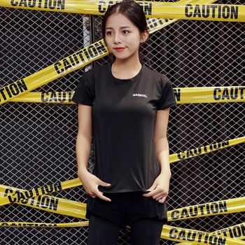 Ženy, rychlé suché sportovní Prodyšné tričko černé písmeno T-shirt Krátký rukáv Posilovna jóga košile
