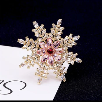 Růžová Žlutá sněhová Vločka Brož pro Ženy, Svatební Výzdoba Kolíky Brože Ženské Boutonniere Šperky Crystal Brož Sněhová Vločka