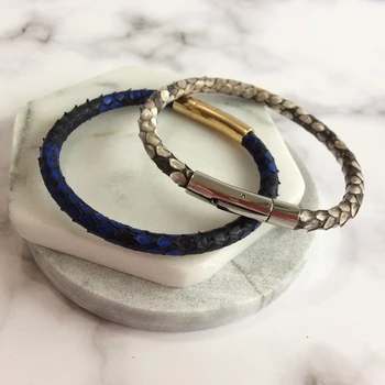 Luxusní Pánské Modré Python Kožený Náramek S Ocelovou Magnet Python Hodinky Značky Pravé Kůže Popruh Ženy Náramky