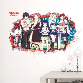 Fairy Tail Lucy 3d Zlomené Hole Samolepky na Zeď Pro Děti Bedoom Dekorace Anime Mural Art Diy Home Obtisky Karikatura PVC Plakáty