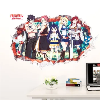Fairy Tail Lucy 3d Zlomené Hole Samolepky na Zeď Pro Děti Bedoom Dekorace Anime Mural Art Diy Home Obtisky Karikatura PVC Plakáty