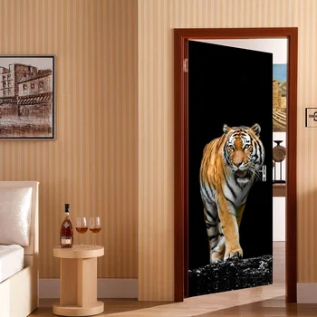 Domů Kreativní DIY 3D Dveře, Samolepky 3D Tygr Vzor pro dětský Pokoj Dveře bytové Dekorace, Doplňky, Velké Velikosti Samolepka na Zeď