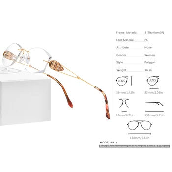 FONEX Drát Titanové Brýle bez Obrouček Ženy Ultralight Luxusní Diamond Trim Předpis Optické Brýle Rám Brýlí 8511