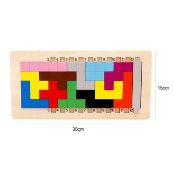 Dřevěný Tangram Deska 3D Puzzle Hra Tetris Vzdělávací Děti, Hračky Dárek Roztomilé Děti, Hračky, Dárek k Narozeninám