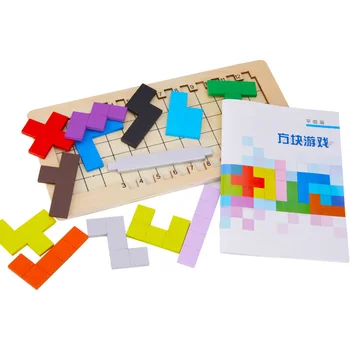 Dřevěný Tangram Deska 3D Puzzle Hra Tetris Vzdělávací Děti, Hračky Dárek Roztomilé Děti, Hračky, Dárek k Narozeninám