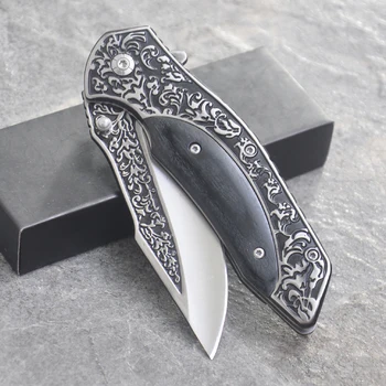 Kvalitní Skládací Nůž Dřevo + Titan Ebony rukojeť Venkovní Táboření, Přežití Lovecký Nůž Kapesní Kompaktní Nože Nástroje