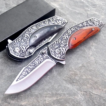 Kvalitní Skládací Nůž Dřevo + Titan Ebony rukojeť Venkovní Táboření, Přežití Lovecký Nůž Kapesní Kompaktní Nože Nástroje