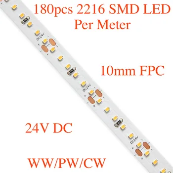 2216 SMD flexibilní led strip světlo, 120/180/240pcs led na metr, DC 24V, 5m role/lot