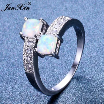 JUNXIN Ženské Ženy Unikátní Prst Prsten Módní Svatební Prsten Bílé Modrý Fire Opál Kámen Prsten Vintage Gold Naplněné Šperky