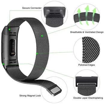 Náhradní Kapela pro Fitbit Charge 3 Nerezová Ocel Magnetické Milanese Loop Náramek Pásek pro Fitbit Charge3 Watchband Unisex