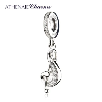 ATHENAIE 925 Sterling Silver Jasné Vydláždit CZ Sladká Hudba Houslový Klíč Přívěskem Náhrdelník Přívěsky DIY Šperky