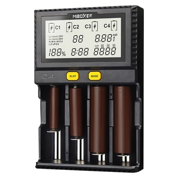 MiBoxer C4 Nabíječka inteligent-ních Ni-MH, Lithium Baterie, Nabíječka s Vybíjení Test Kapacity AA AAA 18650