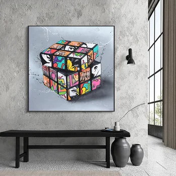 Graffiti Umění Malířské Plátno Magic Cube Plakáty a Tisky Umění Zdi Rubikova Kostka Obraz pro Obývací Pokoj Cuadros Domova