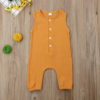 Novorozené Dítě Dívka Chlapec Pevné Romper Kombinéza Oblečení Sunsuit Oblečení Letní Šaty Bez Rukávů Dětské Oblečení