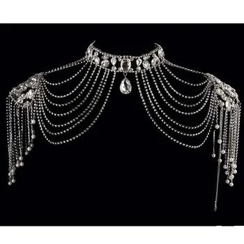 FashionLuxury Svatební Šperky Dlouho Crystal Náhrdelník Řetěz Svatební Ramenní Popruh svatební Doplňky Pro Ženy rameno řetězy Je