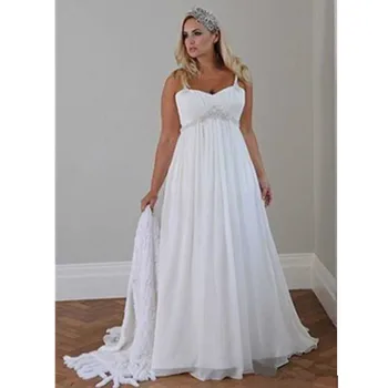 Vestido Boho Plus Velikost Svatební Šaty Crystal Špagety Popruhy Šifon Dlouhé Šaty Beach Svatební Šaty Záhybů Ležérní Zakázku