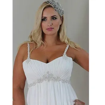 Vestido Boho Plus Velikost Svatební Šaty Crystal Špagety Popruhy Šifon Dlouhé Šaty Beach Svatební Šaty Záhybů Ležérní Zakázku