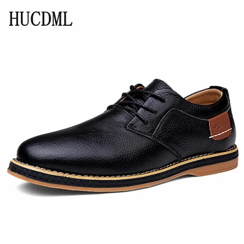 HUCDML Pravé kůže muži boty Pevná černá modrá hnědá velká velikost 39-48 pánská ležérní mokasíny ploché boty