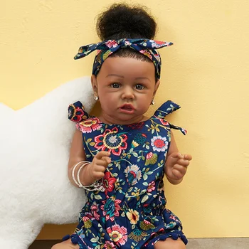 23inch O 58 cm Chlapec Dívka Amerika Černé Panenky Baby Reborn Panenku Křivé Ústa Realistické Full Silikonové Baby Doll S Tep