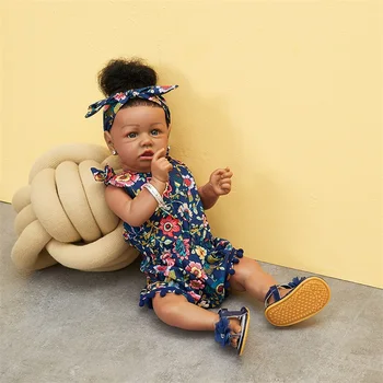 23inch O 58 cm Chlapec Dívka Amerika Černé Panenky Baby Reborn Panenku Křivé Ústa Realistické Full Silikonové Baby Doll S Tep