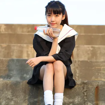 Japonské školní uniformy korejský Módní Skládaná Sukně Námořnické Školy oblek pro dívky Bílá černá krátké rukávy sada Harajuku Kawaii