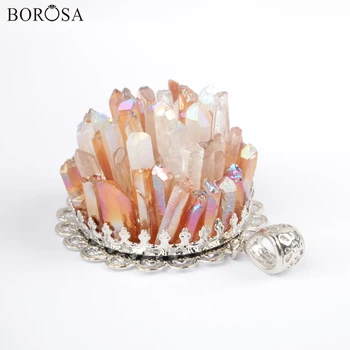 BOROSA 1ks Rainbow Aura Crystal Clusteru Bod Přívěsky Květina Tvar AB Druzy Přívěsek Crystal Náhrdelník pro Ruční WX1604