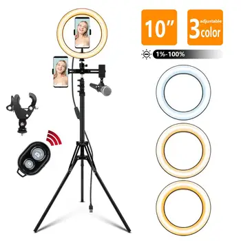 10palcový LED prstencové Světlo s Profesionální Stativ Selfie Prsten světla 26cm Ring Lampa pro Tik ToK YouTube Fotoaparát Telefonu Make-up Live