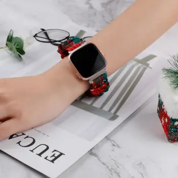 Toyouths Vánoční Gumičky pásky pro Fitbit Naopak Ženy Tkaniny Popruh Náhradní Elastické Tkaniny Popruh pro Versa 2/Versa Lite
