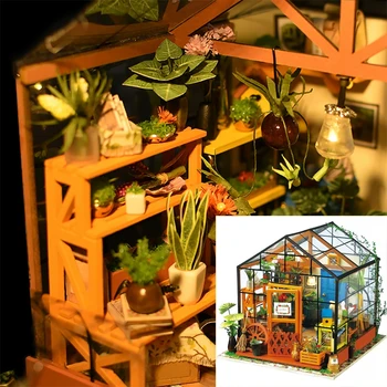 DIY Dřevěná Květina dům Miniaturní Domeček pro panenky 3D LED Mini Dollhouse Kit S Nábytkem Kit Světlo Kreativní Vánoční Dárek