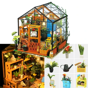 DIY Dřevěná Květina dům Miniaturní Domeček pro panenky 3D LED Mini Dollhouse Kit S Nábytkem Kit Světlo Kreativní Vánoční Dárek