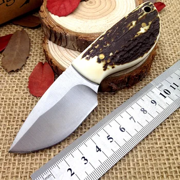 Ruční Parohy mini lovecký nůž 58HRC blade Kožené pouzdro EDC venkovní přežití malý kapesní nože Camping nástroje zakmes