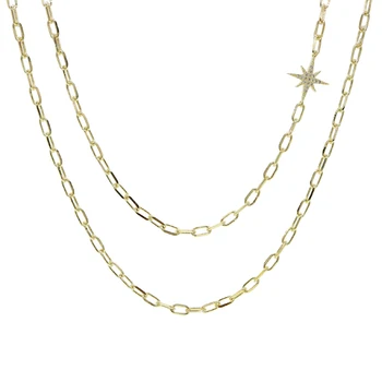 Dvojitá vrstva hvězdice náhrdelník náhrdelník zlato otevřít odkaz řetěz módní ženy šperky