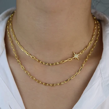Dvojitá vrstva hvězdice náhrdelník náhrdelník zlato otevřít odkaz řetěz módní ženy šperky