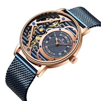 Pánské hodinky quartz Japan pohyb top značky luxusní ležérní šaty obchod 3D Ženevské Pruhy Reliéf design duté unikátní RD62003M