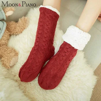 Dámské Ponožky Zahušťování Plus Samety Jednoduchost Pevných látek Barva Twist zimní Zimní Teplé Módní Ležérní Non-slip Domů Spací Ponožky