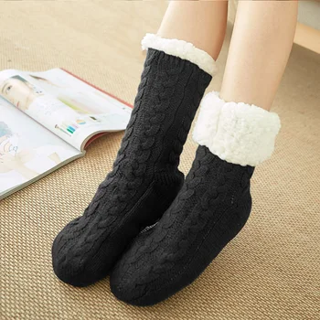 Dámské Ponožky Zahušťování Plus Samety Jednoduchost Pevných látek Barva Twist zimní Zimní Teplé Módní Ležérní Non-slip Domů Spací Ponožky