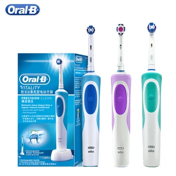 Oral-B Elektrický zubní Kartáček Vitality Precision Clean 2 Min Časovač Dobíjecí Zuby, Kartáč s 4 Dárek Vyměňte Kartáček Oralb