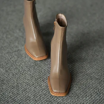 Ženy Kotníkové Boty Umělé kůže Zippper Vintage Fahion Chelsea Boty Náměstí Toe Náměstí Pevné Tlusté Podpatku Plus Velikost 39