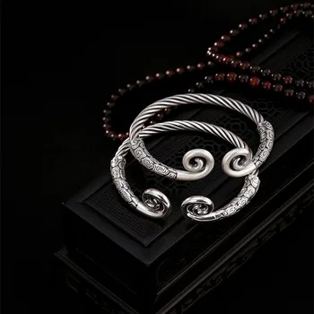 Uglyless Skutečné Pevné 990 Čistého Stříbra Twist Náramky pro Ženy, Ručně vyráběné Květiny Otevřené Náramek Thajské Stříbro Etnické Zakřivené Šperky