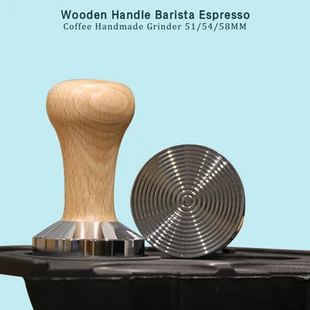 51/53/ 58mm Káva Tamper Dřevěná Rukojeť Barista Espresso Maker Ruční Mlýnek na Kávu Prášek Kladivo Kalibrovaný Tlak Manipulovat