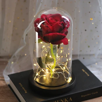 LED Věčná Nesmrtelná Květina Flora Světle Až Dome Kráska a Zvíře Vzrostl V Baňce Valentýna, Narozeniny, Vánoce Dárek